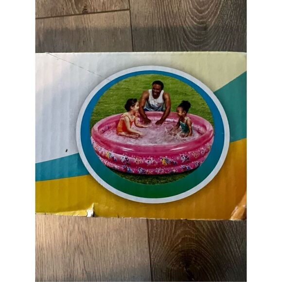 Play Day Kids Round Inflatable 3 Ring Kiddie Outdoor Pool Pink Pony Unicorn New - Picture 7 of 9